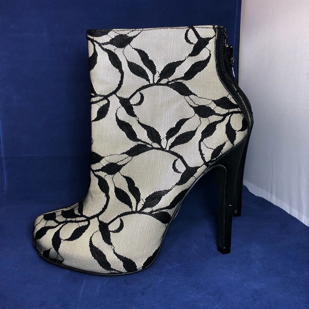 8 taupe lace overlay high heel booties from Forever 21